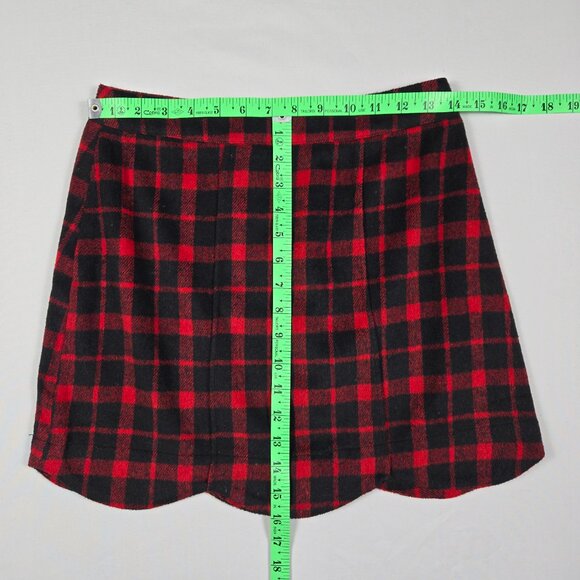NWT Impressions Plaid‎ Mini Skirt Red Black Scalloped Hem Wool Blend S - Picture 8 of 9